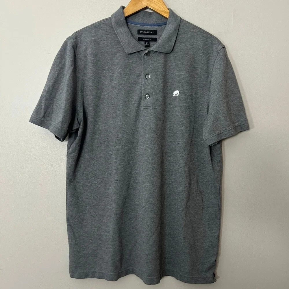 Banana Republic Polo Shirt Mens XL Tall Gray Standard Fit Textured‎ Knit Stretch